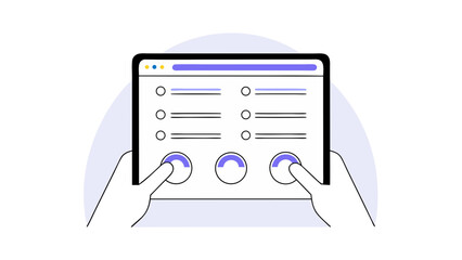 Person testing website ux on tablet vector illustration