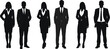 © Creative Asif - Silhouettes of six professional businesspeople standing confidently in formal attire, men and women, isolated on white background, corporate team concept