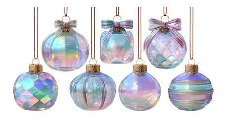 Wall Mural - Elegant Iridescent Ornaments with Bows and Unique Designs on Transparent Background