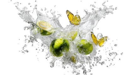 Citrus fruits exploding in water