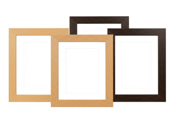 three empty wooden photo frames isolated on transparent background
