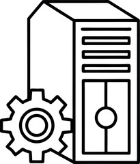 Server rack with gear icon outline representing configuration and settings concept in information technology network infrastructure management solution implementation