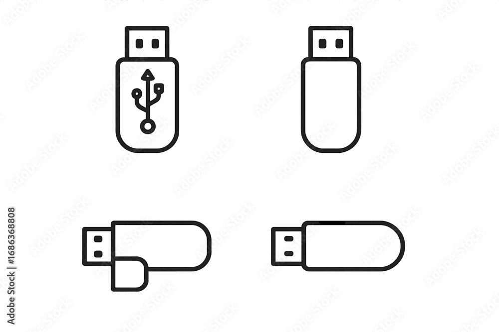 Minimalist Linear USB Stick Icons Collection for Technology and Digital ...