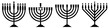 © Ivan Burchak - Menorah silhouette set. Traditional candlestick empty and with burning candles. Flat vector illustration isolated on white background.