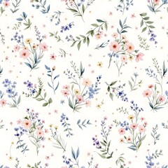 Naklejka na meble Watercolor floral wreath pattern hand-painted wildflowers and leaves with ribbon on white background for wallpaper and fabric.
