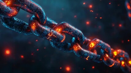 Glowing futuristic blockchain technology connecting digital links in cyberspace