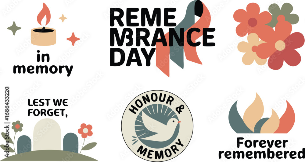 Remembrance Day Graphics Candle, Ribbons, Flowers, Dove, Tombstones ...