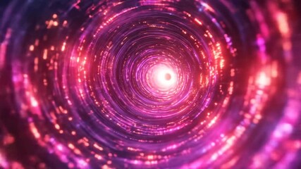 Wall Mural - Lit vortex pink and red glowing particles form a spiral tunnel