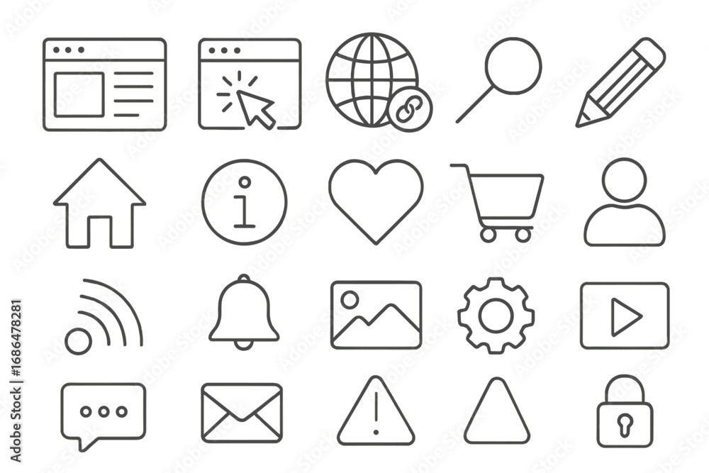 Web page line icon pack for graphic and web design. UI UX outline signs ...