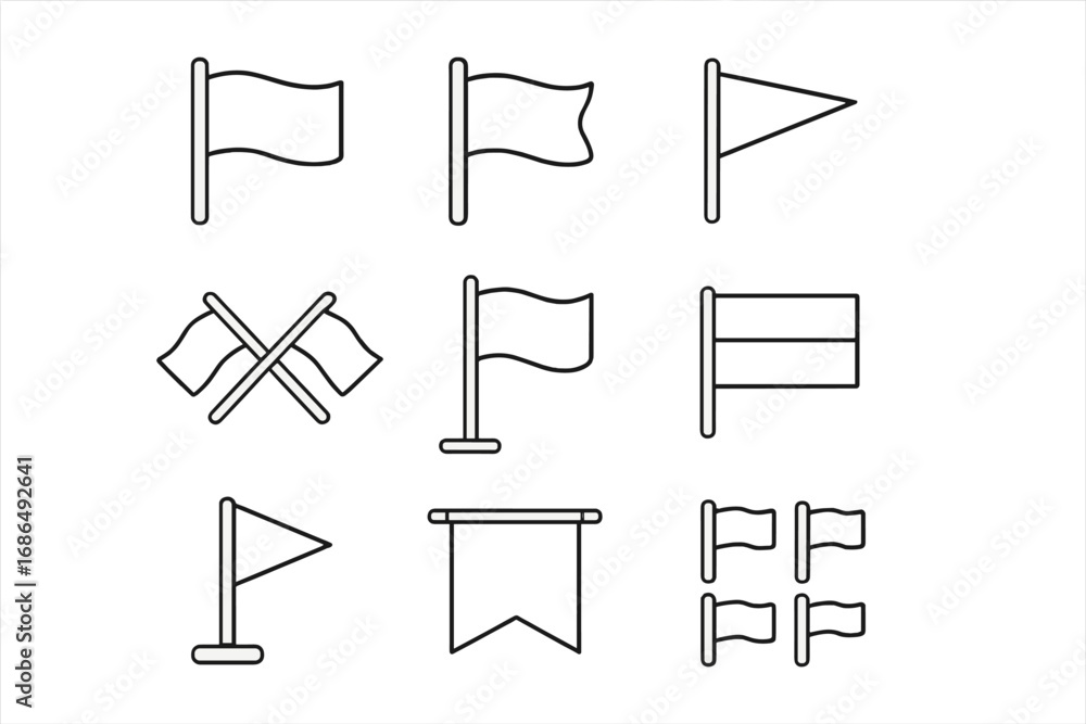 Flag icon set collection. Thin line art design elements for web, app ...