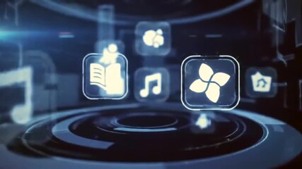 Futuristic Holographic Icons Representing Digital Products, Abstract Business Background