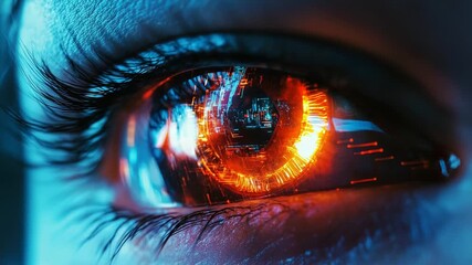 Human eye showing futuristic digital technology and circuits