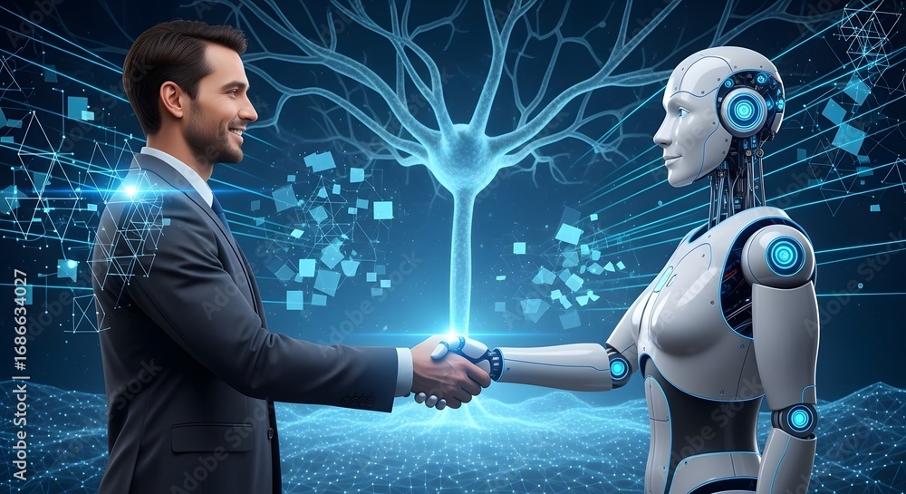 Artificial Intelligence and Business Collaboration Concept, Close-Up ...