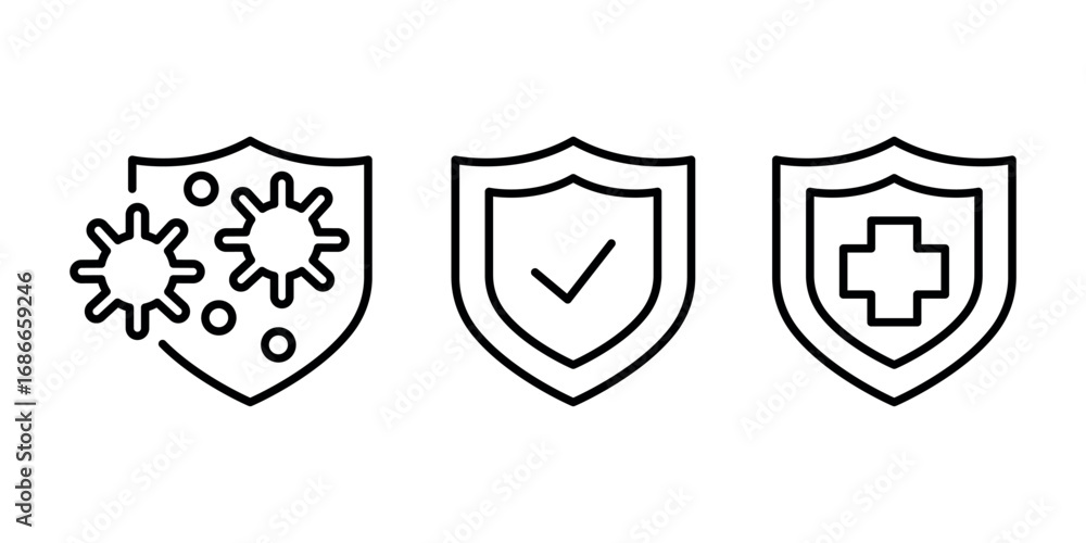 Immune system and antibacterial protection line icons Stock Vector ...