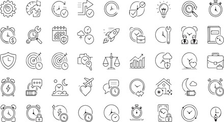 Collection of diverse thin line icons representing business technology finance and security concepts vector