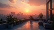 © Pictiplay - Elegant rooftop terrace with cityscape view at sunset offering serenity and inspiration