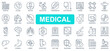 © alexdndz - Medical concept simple line icons set. Pack outline pictograms of hospital, doctor, stethoscope, pharmacy, nurse, ambulance, vaccination and other. Symbols for website and mobile app design.