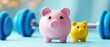 © Stokfish - The playful piggy banks in front of colorful dumbbells for fitness motivation.
