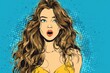 © Vlad - Wavy Hair Cartoon. Wow Beautiful Woman with Long Hair in Pop Art Style