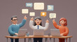 © Luminaryshine - Cartoon Business Team Collaboration on Computers Receiving Emails and Messages, Celebrating Success, Illustrating Modern Online Communication and Partnership Dynamics in