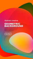 Wall Mural - vibrant abstract shapes overlap black background. text promotes creative geometric design, inviting 