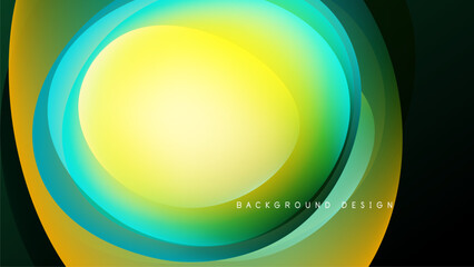 Wall Mural - abstract circular layers, vibrant yellow, turquoise, green hues. smooth gradients create dynamic vis
