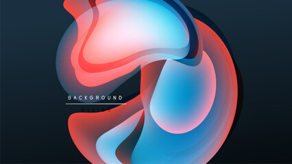 Wall Mural - abstract fluid shapes overlap, creating vibrant red, blue gradients. dark background emphasizes flow