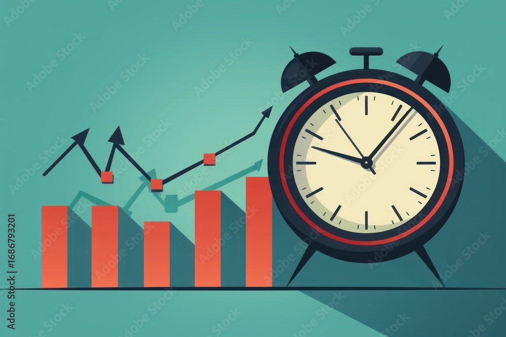 Time Graph Clock In A clock and bar graph with arrows pointing upwards symbolizes time ...