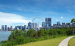 Skyscrapers by the lake, CBD of a big city, Shenzhen, China.