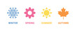 © Liena - four seasons icons, signs, symbols, winter spring summer autumn, snowflake, flower, sun, fall leaf, vector illustration