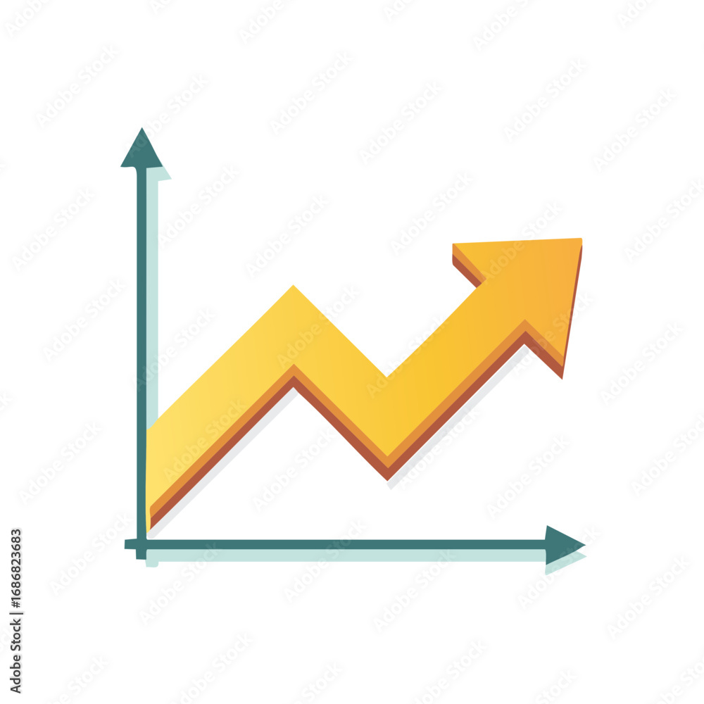 Simple Rising Chart Stylized gold arrow rising on a simple xy axis representing growth ...
