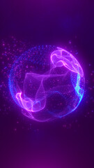 Wall Mural - vibrant digital sphere with blue and pink glowing particles and swirling neon patterns on a dark pur