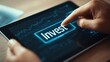 © Selena Moore - Close view of a finger tapping an Invest button on a tablet with charts, representing portfolio growth, strategy and mobile trading. Contemporary finance image for ads, banners, reports
