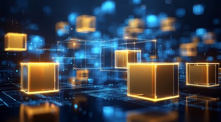 Illuminated Cubes on a Digital Network Background