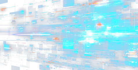 Wall Mural - Abstract Blue Futuristic Technology Glowing Light Pattern with Geometric Shapes Transparent Background