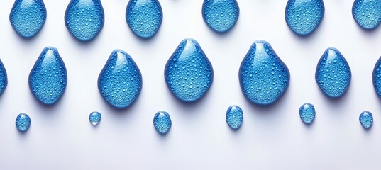 Wall Mural - a serene array of captivating crystalline blue liquid drops on a minimal aqua background design