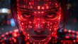 © photostockatinat - A futuristic image of a woman with glowing red data integrated on her face, creating a cyberpunk aesthetic