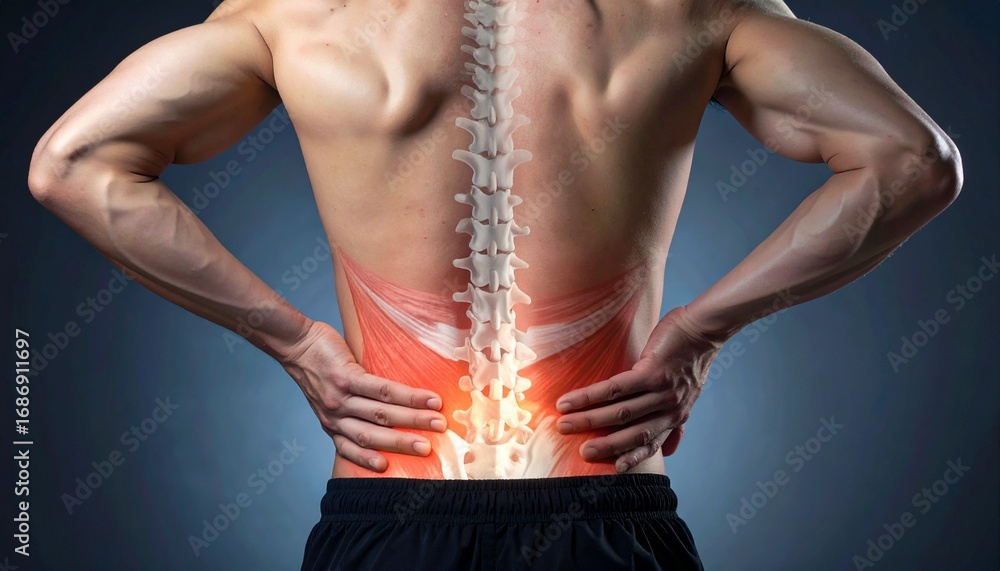 Anatomy of lower back pain. The image shows the skeletal spine ...