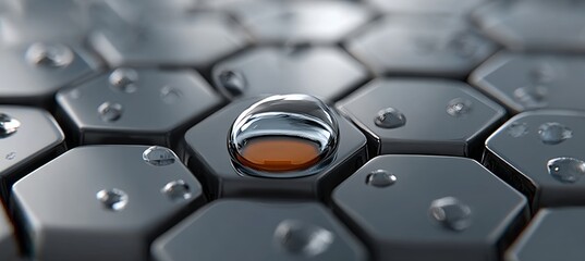 Wall Mural - Hexagonal Reflective Surfaces with Condensed Droplets, Futuristic Background and Intricate Patterns