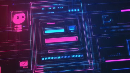 Futuristic user interface showing progress bar and chatbot icon