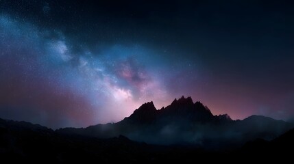 Wall Mural - vast milky way galaxy stretching across the night sky above a dramatic mountain silhouette