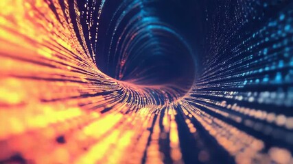 Data stream flowing through cyberspace tunnel
