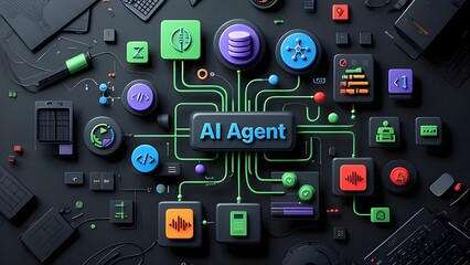 AI workflow automation artificial intelligence software interface nodes triggers data tool dashboard coding icon flow process technology 3d rendering