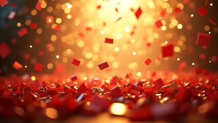 A festive confetti explosion with red and gold sprinkles. A vibrant and abstract celebration background with sparkling bokeh lights. Generative Ai.