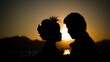 © wu - Emotional wedding moment captured as silhouettes against dusk sky, great for wedding albums, venue promotions, or timeless love concepts.