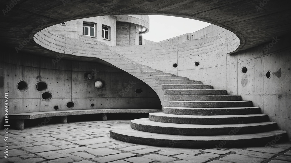 Concrete Spiral Staircase and Curved Architectural Structure with ...