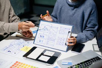 Wall Mural - ux ui design with wireframes, prototypes, and color planning. creative web design development with r