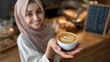 © Jibjoy - Barista serving artisanal coffee local  visual story cozy atmosphere warm interaction community connection