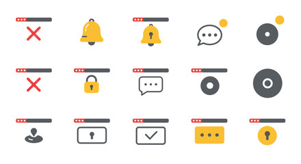 User interface icons, progress indicators and alerts for web and app development