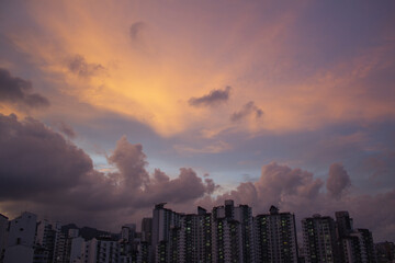 Wall Mural - It's a beautiful sunset and apartment scenery.